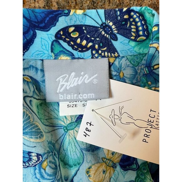 Y2K Women's Whimsical Butterflies Print Button Down Shirt Blue Yellow Small - Picture 6 of 8